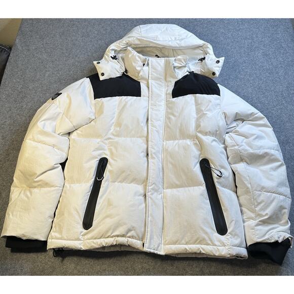 Superdry Mens Mountain Sport Hooded Box Quilt Puffer Jacket White Black W/Marks - Picture 1 of 15